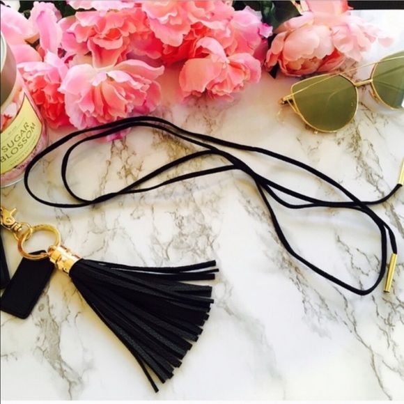 Long Black Rope Necklace w/ Gold Detail - Picture 4 of 4